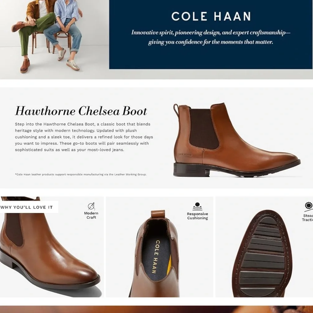 EUC Cole Haan Boots Hawthorne Leather Pull-On Chelsea Boots Brown Leather Size 9